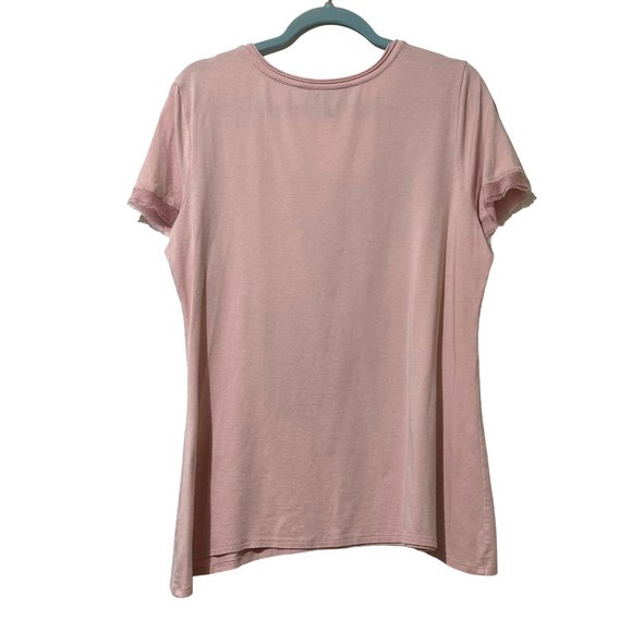 Soma Intimates size L pima cotton blend pink black sequins short sleeve top - Picture 4 of 7